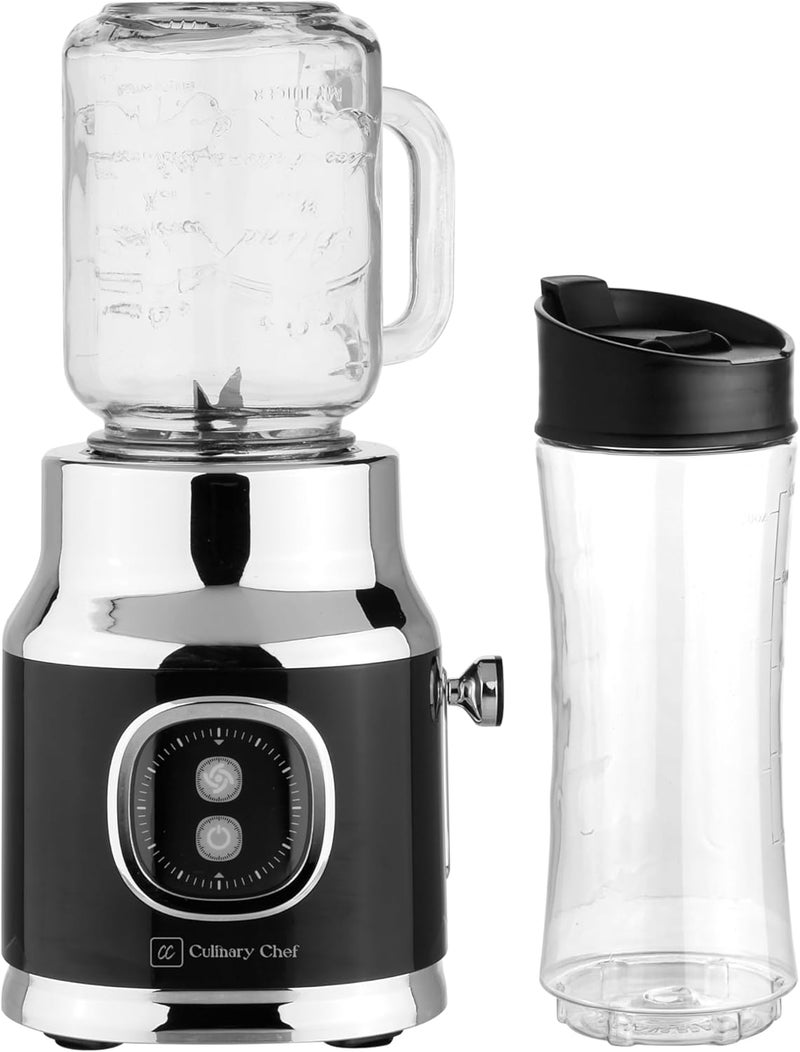 CULINARY CHEF Retro Smoothie Maker Personal Blender with Mason Jar, Perfect for Shakes and Smoothies, Countertop, Dishwasher Safe, BPA-Free, High Power 300W, Black - Image 3